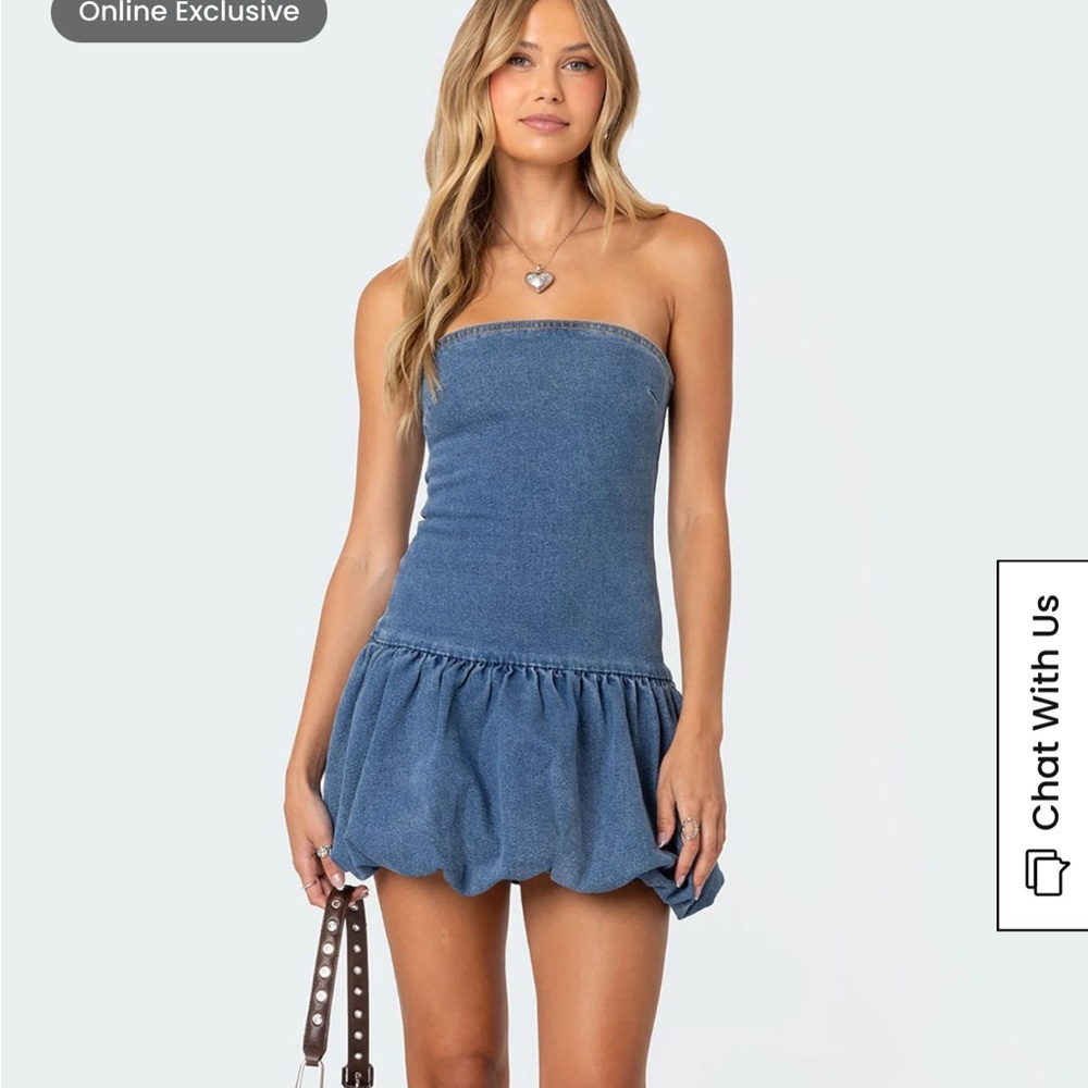 Blue Strapless Denim Dress